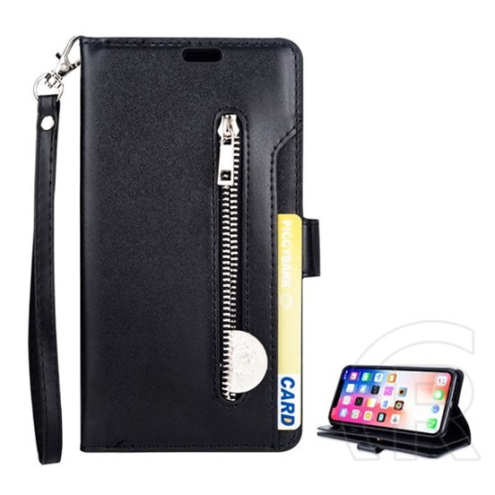 Gigapack Apple iPhone XS Max 6.5 tok álló (Flip, oldalra nyíló, cipzáras pénztárca, csuklópánt) fekete
