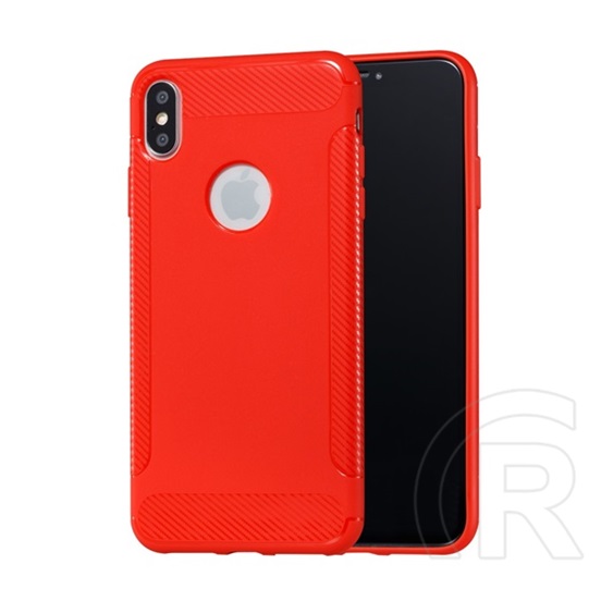 Gigapack Apple iPhone XS Max Szilikon telefonvédő (közepesen ütésálló, karbon minta, logo kivágás, piros)