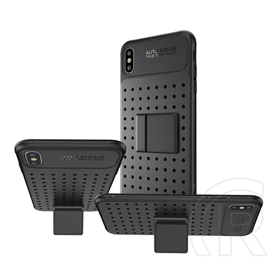 Gigapack Apple iPhone XS Max műanyag telefonvédő (lyukacsos minta, levehető asztali tartó, fekete)