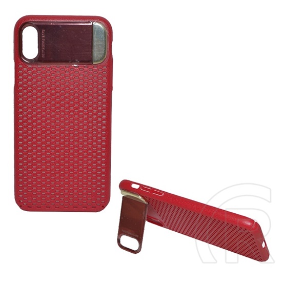 Gigapack Apple iPhone XS műanyag telefonvédő (közepesen ütésálló, kitámasztható, lyukacsos minta, piros)