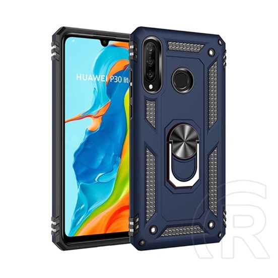 Gigapack Defender Huawei P30 Lite műanyag (közepesen ütésálló, telefontartó gyűrű, beépített fémlemez, kék)