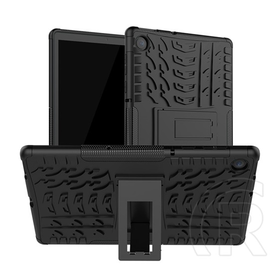 Gigapack Defender Lenovo Tab M10 műanyag telefonvédő (közepesen ütésálló, kitámasztó, autógumi minta, fekete)