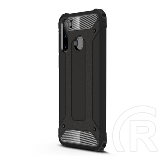 Gigapack Defender Samsung Galaxy A21 műanyag telefonvédő (közepesen ütésálló, légpárnás sarok, fémhatás, fekete)