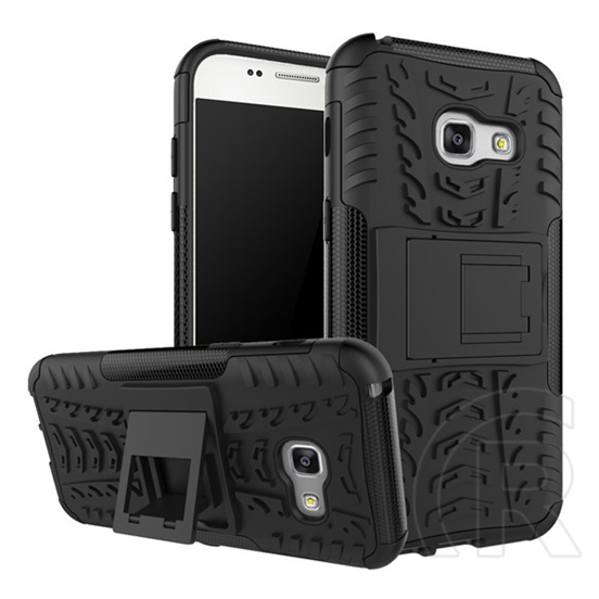 Gigapack Defender Samsung Galaxy A3 (2017) műanyag telefonvédő (közepesen ütésálló, kitámasztó, autógumi minta, fekete)