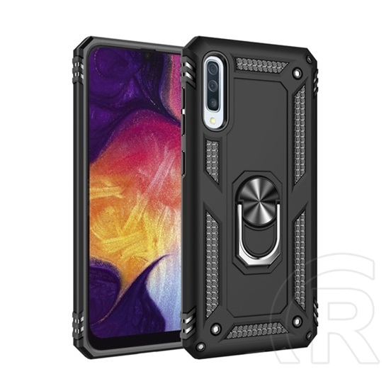 Gigapack Defender Samsung Galaxy A50s műanyag (közepesen ütésálló, telefontartó gyűrű, beépített fémlemez, fekete)