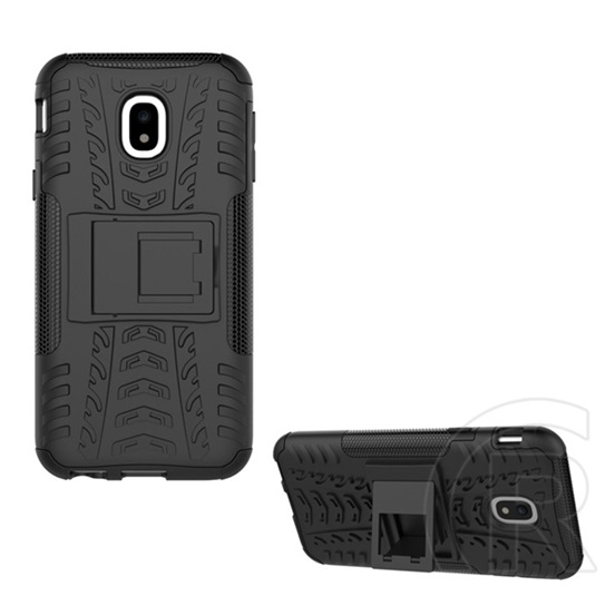 Gigapack Defender Samsung Galaxy J3 (2017) műanyag telefonvédő (közepesen ütésálló, kitámasztó, autógumi minta, fekete)