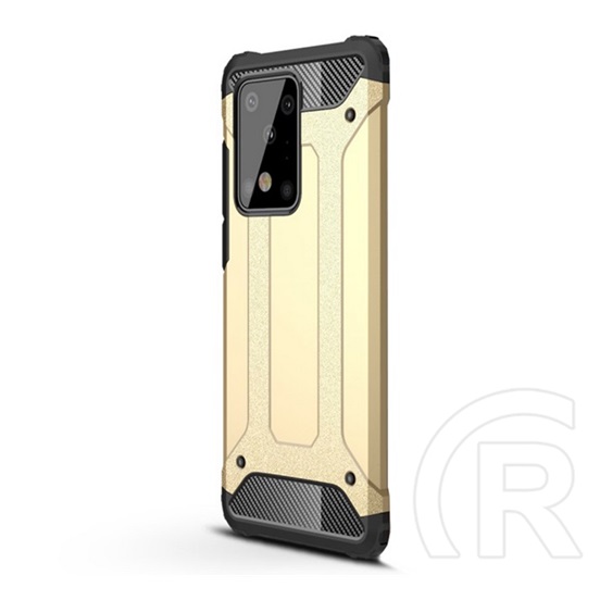 Gigapack Defender Samsung Galaxy S20 Ultra műanyag telefonvédő (közepesen ütésálló, légpárnás sarok, fémhatás, arany)