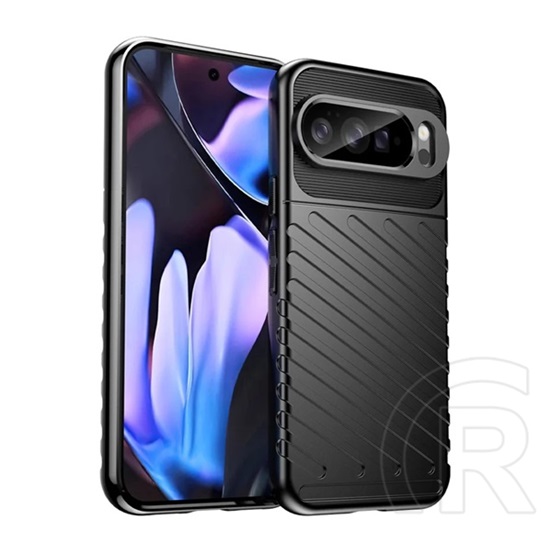 Gigapack Google Pixel 10 Pro XL szilikon telefonvédő (ütésállóság, csíkos, dombor minta) fekete