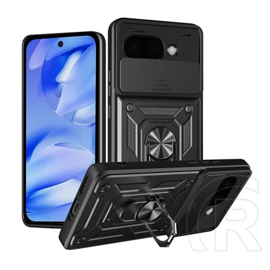 Gigapack Google Pixel 9a defender szilikon telefonvédő (ütésállóság, tartógyűrű, kameravédő) fekete