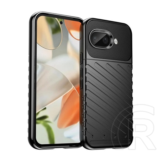 Gigapack Google Pixel 9a szilikon telefonvédő (ütésállóság, csíkos, dombor minta) fekete