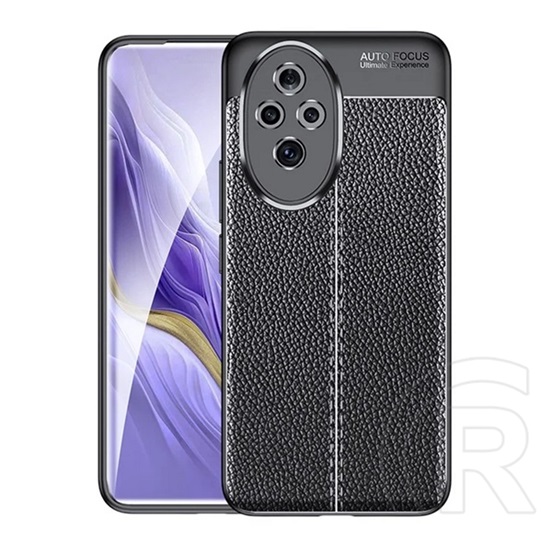 Gigapack Honor 200  szilikon telefonvédő (ütésállóság, bőr hatású, varrás minta) fekete