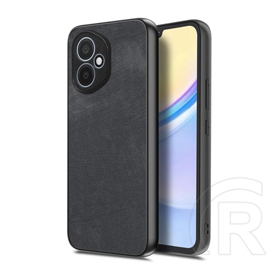 Gigapack Honor 400 szilikon telefonvédő (ütésállóság, bőr hatású hátlap, kameravédő) fekete