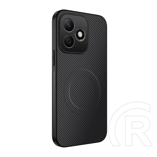 Gigapack Honor 600 Lite szilikon telefonvédő (műanyag hátlap, karbon minta, mágneses) fekete