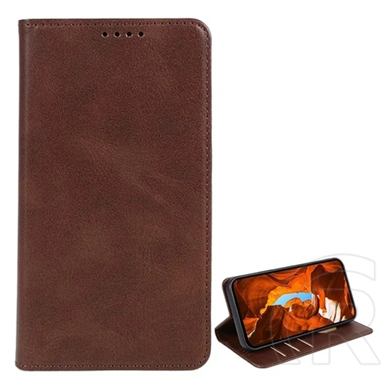 Gigapack Honor 600 Lite tok álló, bőr hatású (flip, asztali tartó, koptatott bőr minta, prémium) sötétbarna