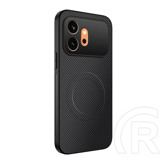 Gigapack Honor 600 szilikon telefonvédő (műanyag hátlap, karbon minta, mágneses) fekete