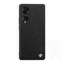 Gigapack Honor 90 5G szilikon telefonvédő (bőr hatású hátlap, kameravédő, metál dekor) fekete
