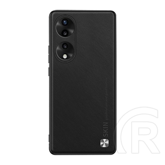 Gigapack Honor 90 5G szilikon telefonvédő (bőr hatású hátlap, kameravédő, metál dekor) fekete