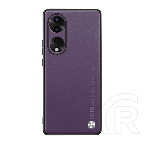 Gigapack Honor 90 5G szilikon telefonvédő (bőr hatású hátlap, kameravédő, metál dekor) lila