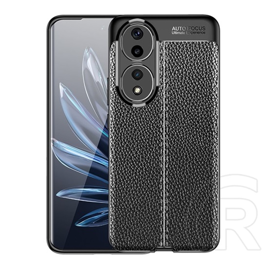 Gigapack Honor 90 5G szilikon telefonvédő (közepesen ütésálló, bőr hatású, varrás minta) fekete
