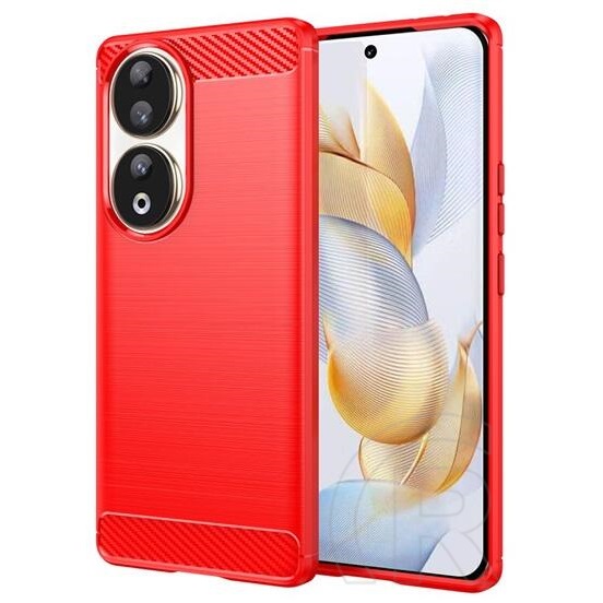 Gigapack Honor 90 5G szilikon telefonvédő (közepesen ütésálló, légpárnás sarok, szálcsiszolt, karbon minta) piros