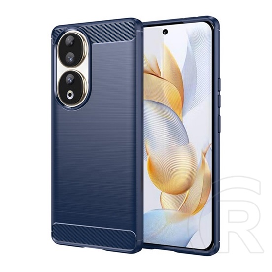 Gigapack Honor 90 5G szilikon telefonvédő (közepesen ütésálló, légpárnás sarok, szálcsiszolt, karbon minta) sötétkék