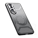 Gigapack Honor 90 5G szilikon védő (közepesen ütésálló, alumínium hátlap, mágneses, kamera védelem, csíkos minta) ezüst