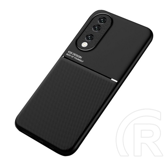 Gigapack Honor 90 5G védő ( keret, közepesen ütésálló, beépített fémlemez, bőr hatású hátlap, csíkos minta) fekete