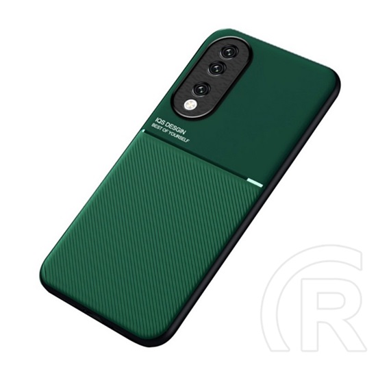 Gigapack Honor 90 5G védő ( keret, közepesen ütésálló, beépített fémlemez, bőr hatású hátlap, csíkos minta) sötétzöld