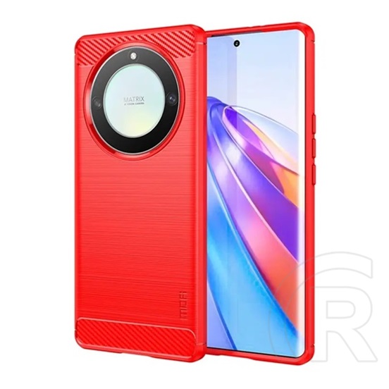 Gigapack Honor Magic5 Lite 5G Mofi szilikon védő (közepesen ütésálló, légpárnás sarok, szálcsiszolt, karbon minta) piros