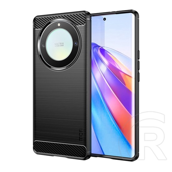 Gigapack Honor Magic5 Lite 5G Mofi  védő (közepesen ütésálló, légpárnás sarok, szálcsiszolt, karbon minta) fekete