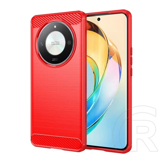 Gigapack Honor Magic6 Lite 5G szilikon telefonvédő (ütésállóság, légpárnás sarok, szálcsiszolt, karbon minta) piros