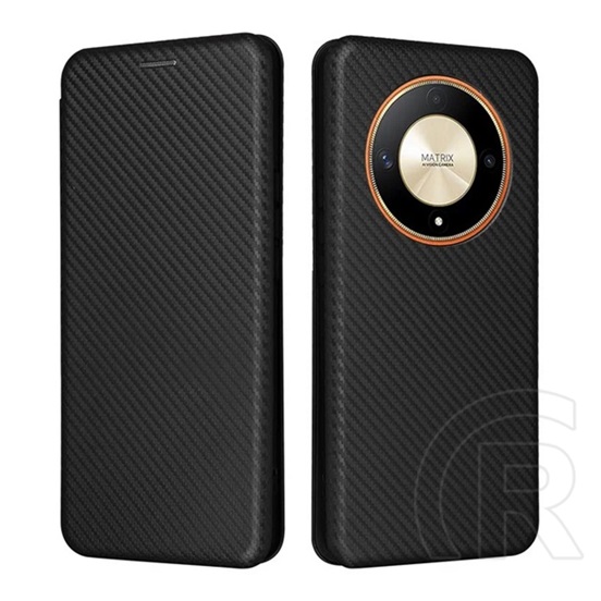 Gigapack Honor Magic6 Lite 5G tok álló, bőr hatású (flip, oldalra nyíló, asztali tartó, karbon minta) fekete