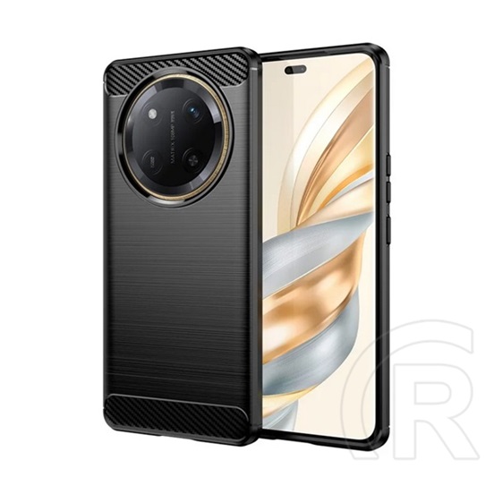 Gigapack Honor Magic7 Lite szilikon telefonvédő (ütésállóság, légpárnás sarok, szálcsiszolt, karbon minta) fekete