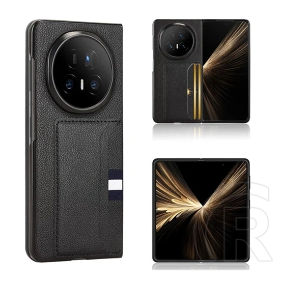 Gigapack Honor Magic V5 műanyag telefonvédő (bőr hatású hátlap, kártyatartó) fekete