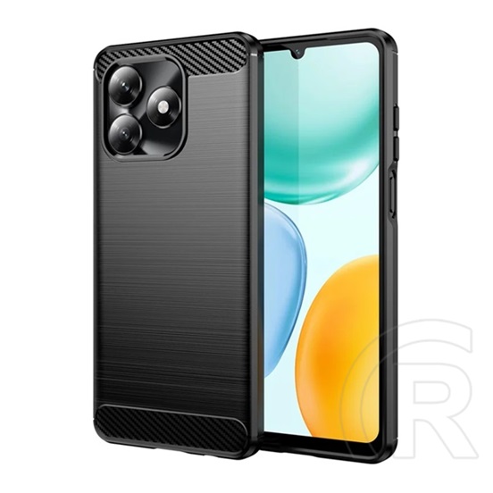 Gigapack Honor X5c Plus szilikon telefonvédő (ütésállóság, légpárnás sarok, szálcsiszolt, karbon minta) fekete