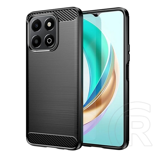Gigapack Honor X6b szilikon telefonvédő (ütésállóság, légpárnás sarok, szálcsiszolt, karbon minta) fekete