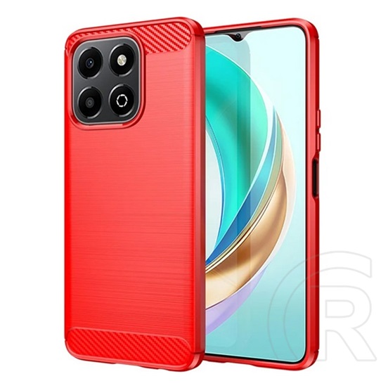 Gigapack Honor X6b szilikon telefonvédő (ütésállóság, légpárnás sarok, szálcsiszolt, karbon minta) piros