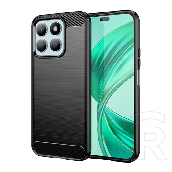 Gigapack Honor X8b szilikon telefonvédő (ütésállóság, légpárnás sarok, szálcsiszolt, karbon minta) fekete