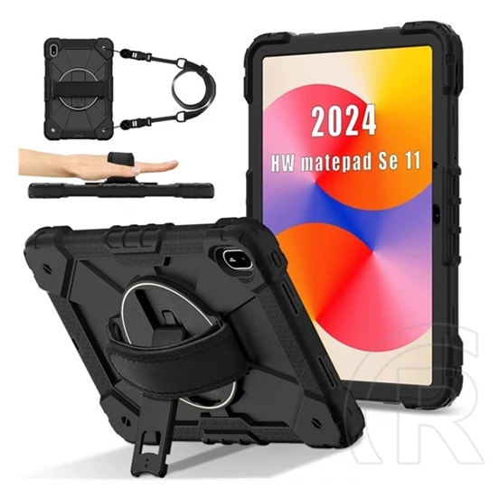 Gigapack Huawei MatePad SE 11 defender műanyag telefonvédő (ütésállóság, kitámasztó, 360° + kézpánt, vállpánt) fekete
