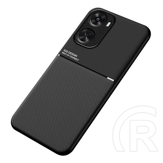 Gigapack Huawei Nova 12 SE műanyag telefonvédő (szilikon keret, ütésállóság, mágneses, bőr hatású hátlap, csíkos) fekete