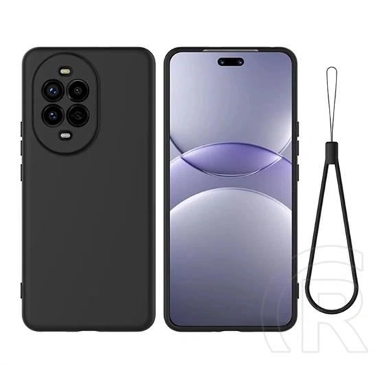 Gigapack Huawei Nova 14 Pro szilikon védő (matt, mikrofiber plüss karcolásmentesítő belső, prémium + kézpánt) fekete