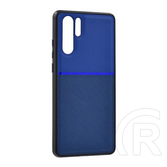 Gigapack Huawei P30 Pro műanyag védő (szilikon keret, közepesen ütésálló, bőr hatású hátlap, csíkos minta) sötétkék