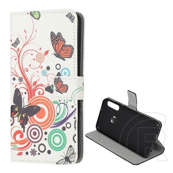 Gigapack Huawei P40 Lite E / Y7p tok álló (Flip, oldalra nyíló, pillangó, kör minta) fehér