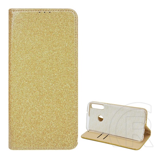 Gigapack Huawei P40 Lite E / Y7p tok álló (Flip, szilikon belső, oldalra nyíló, bankkártya tartó, csillogó) arany