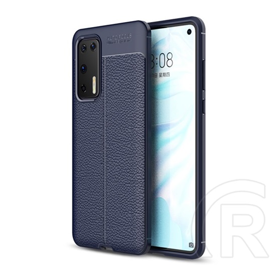 Gigapack Huawei P40 Szilikon telefonvédő (bőr hatású, varrás minta, sötétkék)