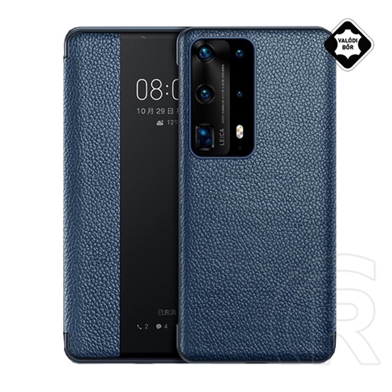 Gigapack Huawei P40 tok álló, valódi bőr (aktív Flip, oldalra nyíló, Smart View Cover) sötétkék