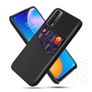 Gigapack Huawei P Smart (2021) műanyag telefonvédő (közepesen ütésálló, bankkártya tartó, textil bevonat hátlap) fekete