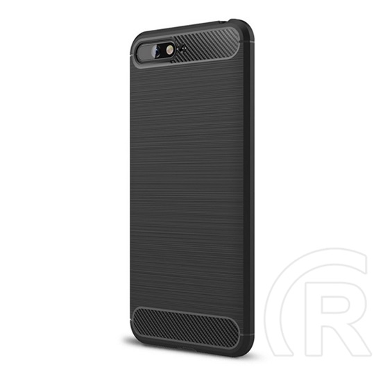 Gigapack Huawei Y6 (2018) Szilikon telefonvédő (légpárnás sarok, szálcsiszolt, karbon minta, fekete)
