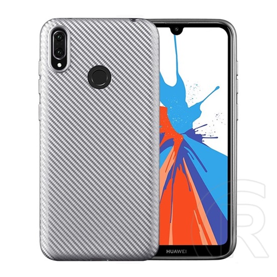 Gigapack Huawei Y7 (2019) Szilikon telefonvédő (karbon minta, ezüst)