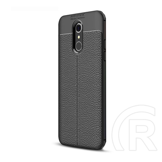 Gigapack LG Q7 Szilikon telefonvédő (bőr hatású, varrás minta, fekete)